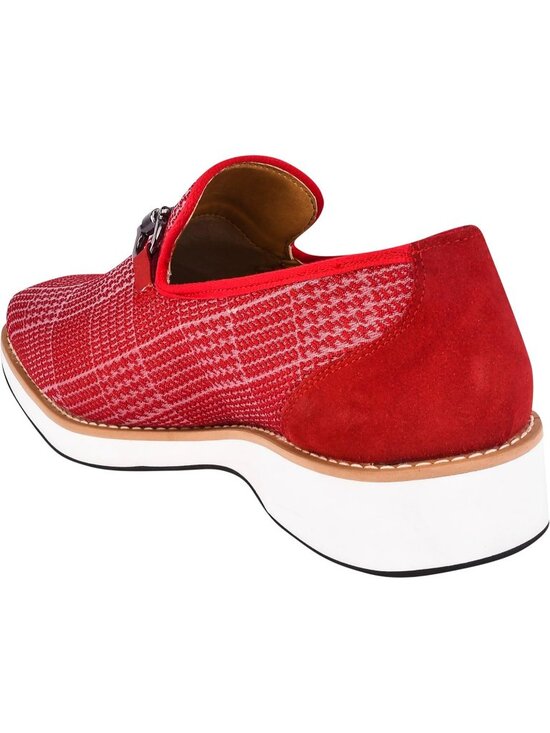 LIBERTYZENO Men\'s Red Canvas Textile Suede Leather Loafer Tuxedo Slip On Shoes main image 4